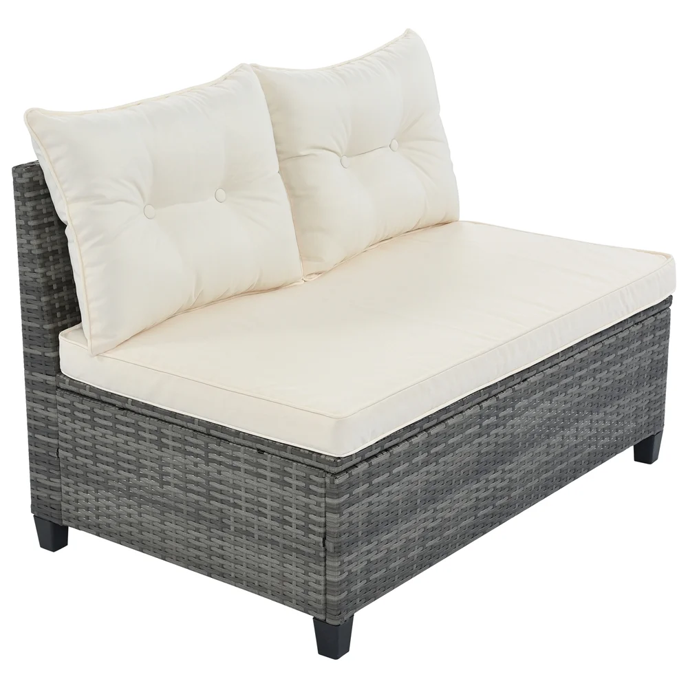 8 Pieces Outdoor Wicker Round Furniture Set, All Weather Half-Moon Sectional Patio Sofa Sets with Rectangular Coffee Table, Beige - Image 10