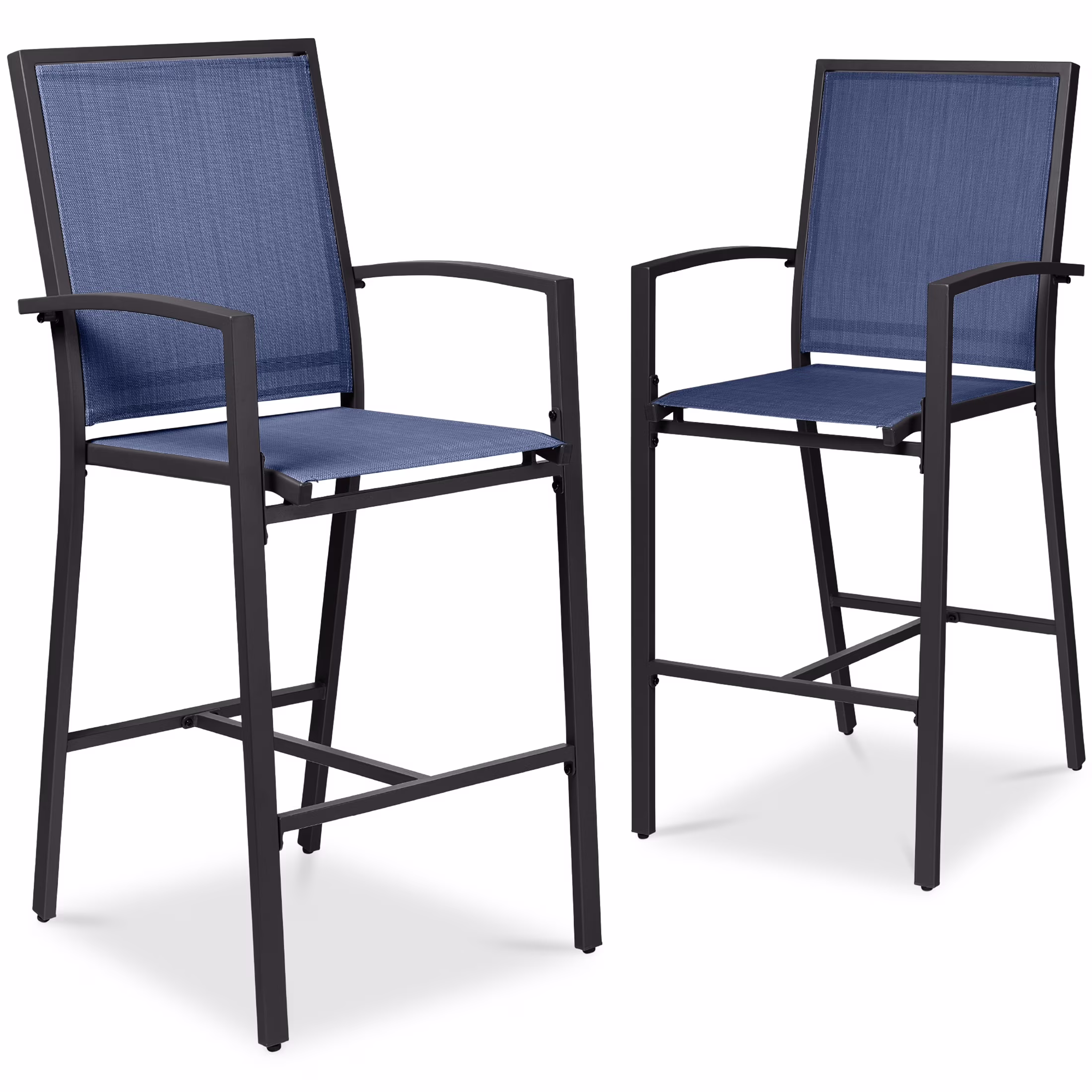 Best Choice Products Outdoor Barstools Set of 2, Bar Height Patio Chairs w/ All-Weather Mesh - Black/Black - Image 5