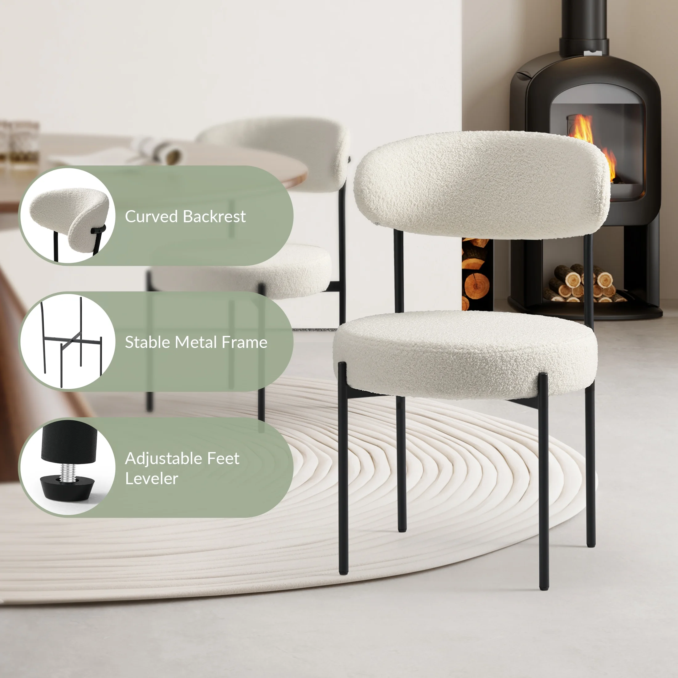 WestinTrends Alexandria Mid-Century Modern Upholstered Sherpa Round Dining Chairs (Set of 4), Sunset Gold - Image 56