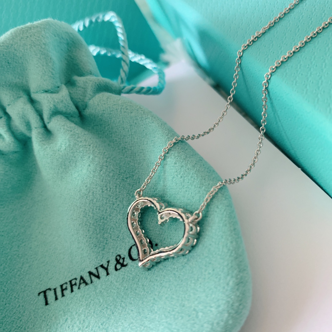 Tiffany Medium Full Diamond Love Heart Pendant Necklace - Original Replica Club