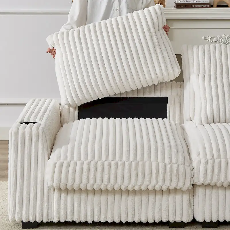 126W Large L-Shaped Corduroy Sofa with USB Charging Port