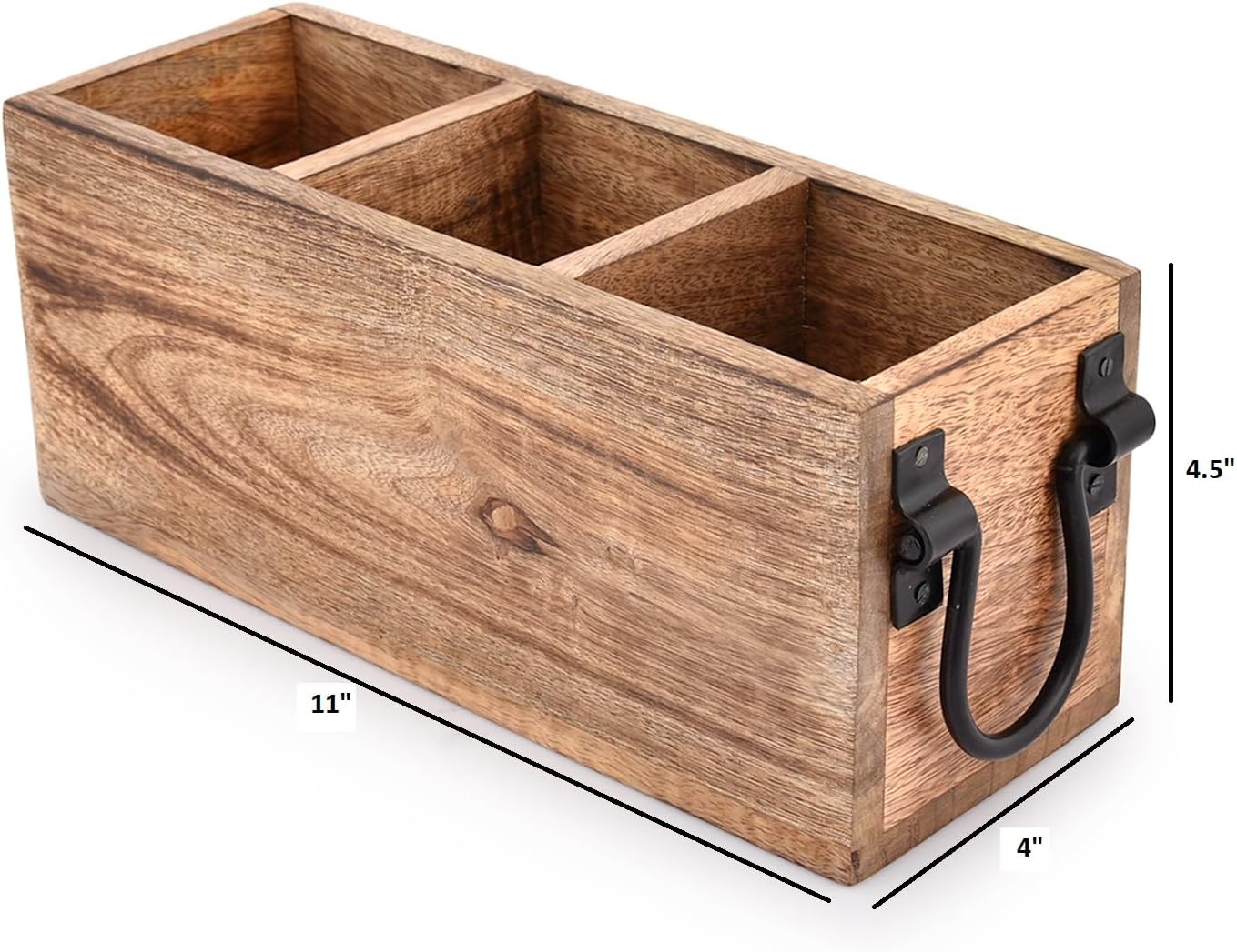 Samhita Mango Wood Cutlery Holder Caddy Organizer Wooden Utensil Storage Organizer Countertop for Silverware Fork Spoon Spatula 3 compartments (11