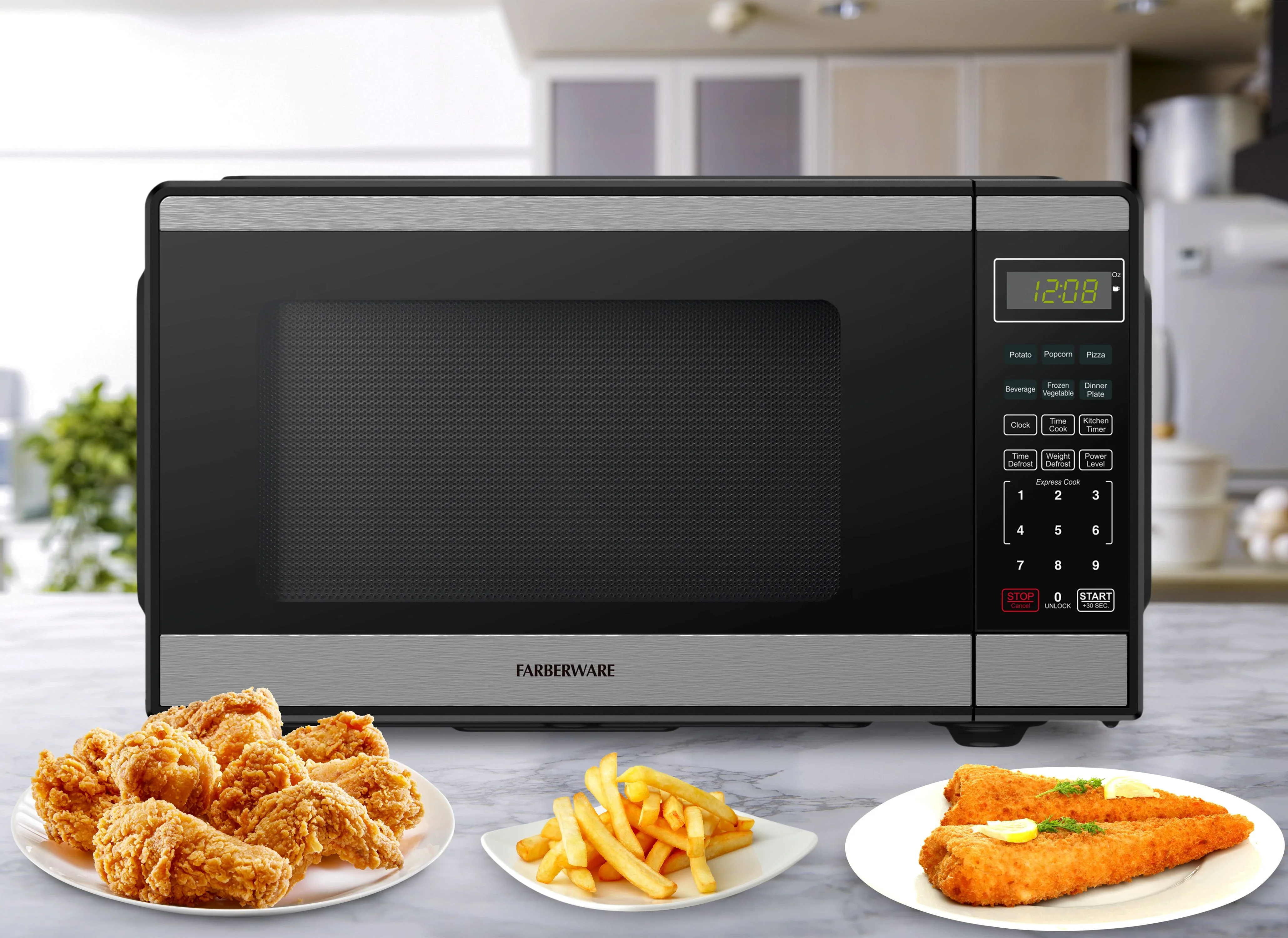 Farberware FMGZ09BKA 0.9 Cu. Ft. Microwave Oven, 900W, Digital Control, LED Display, 6 Cooking Presets, Black