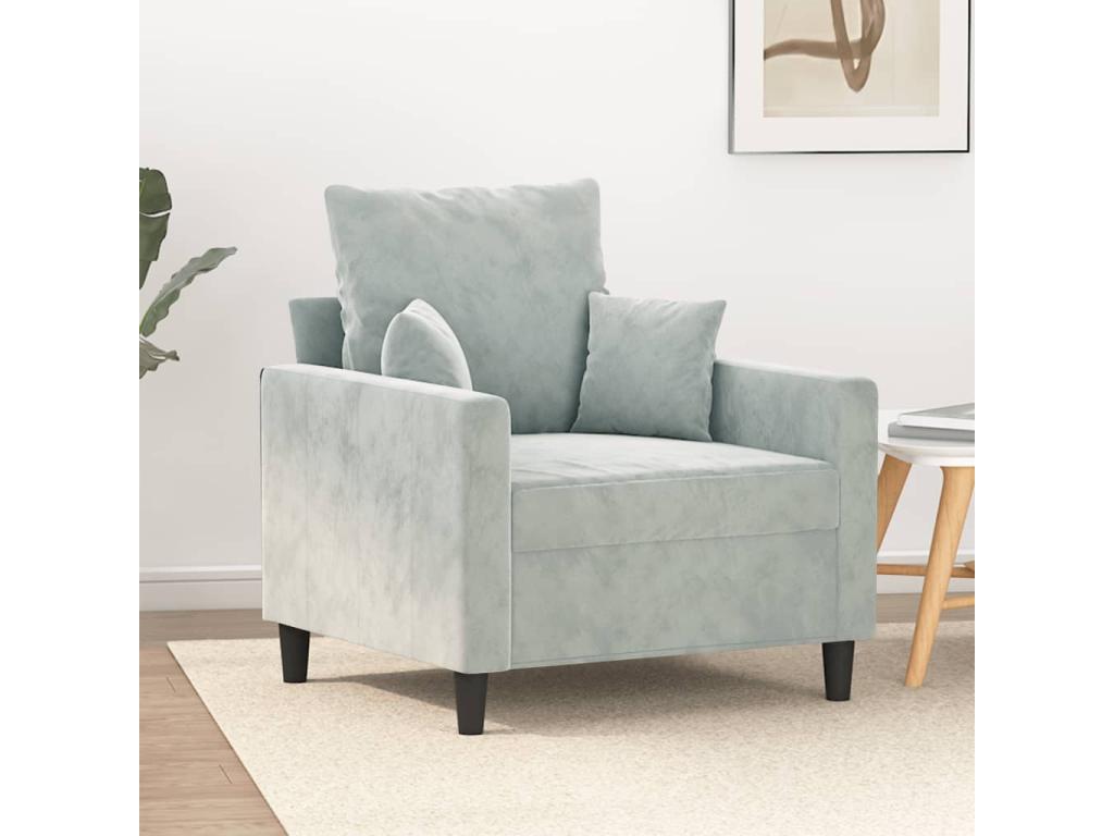 Sillón de terciopelo gris claro 60 cm