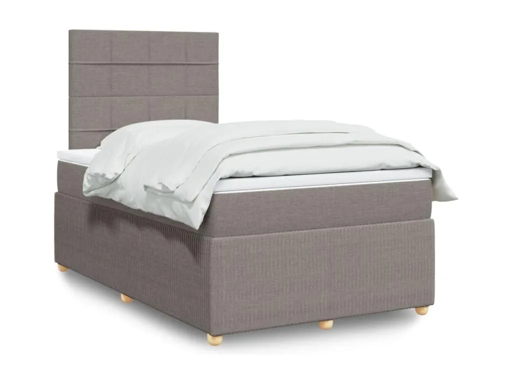 Cama box spring con colchón tela gris taupe 120x190 cm zjq3519005