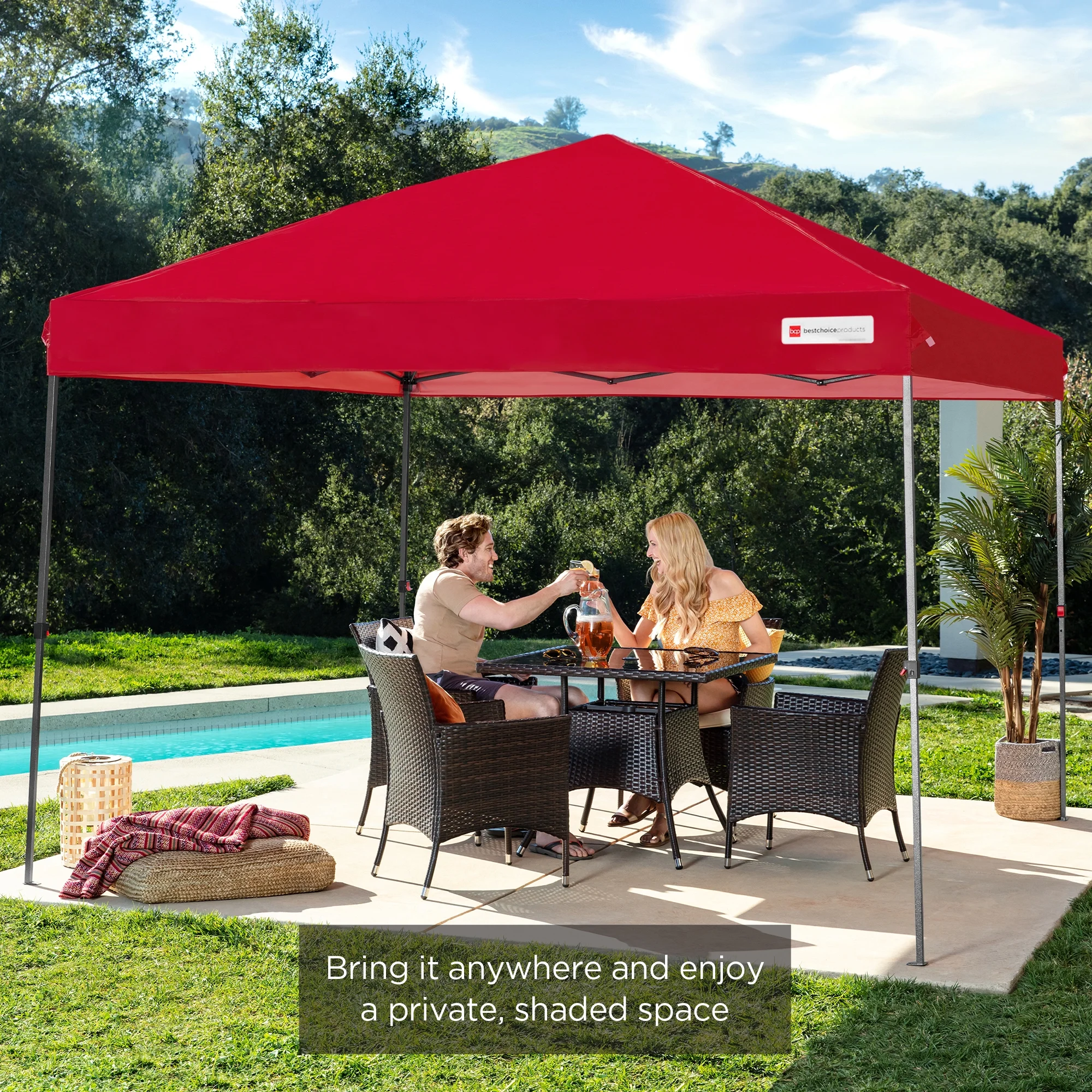 Best Choice Products 10x10ft Easy Setup Pop Up Canopy w/ 1-Button Setup, Wheeled Case, 4 Weight Bags - White - Image 116