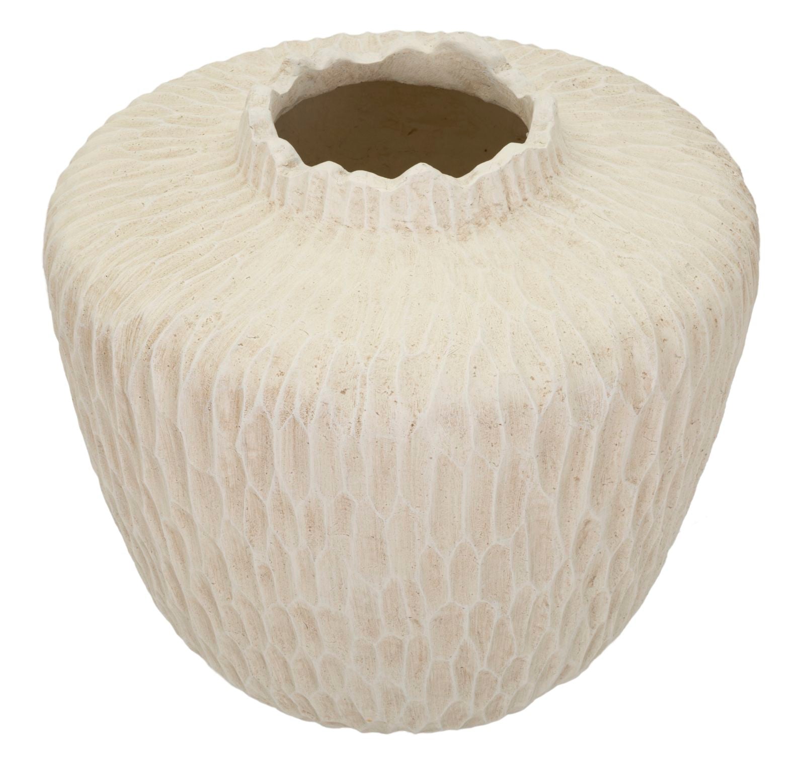 Crèmekleurige magnesium vaas, ø 35x32,5 cm