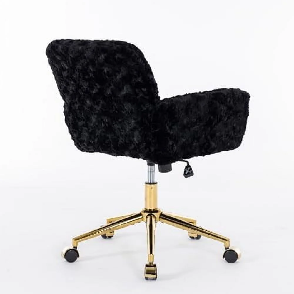 Fluffy Desk Chair,Height Adjustable Vanity Chair with Wheels,Comfortable Faux Fur Desk Chair with goldenn Base, Arm Chair for Bedroom,Living Room,Vanity,Office - Image 14