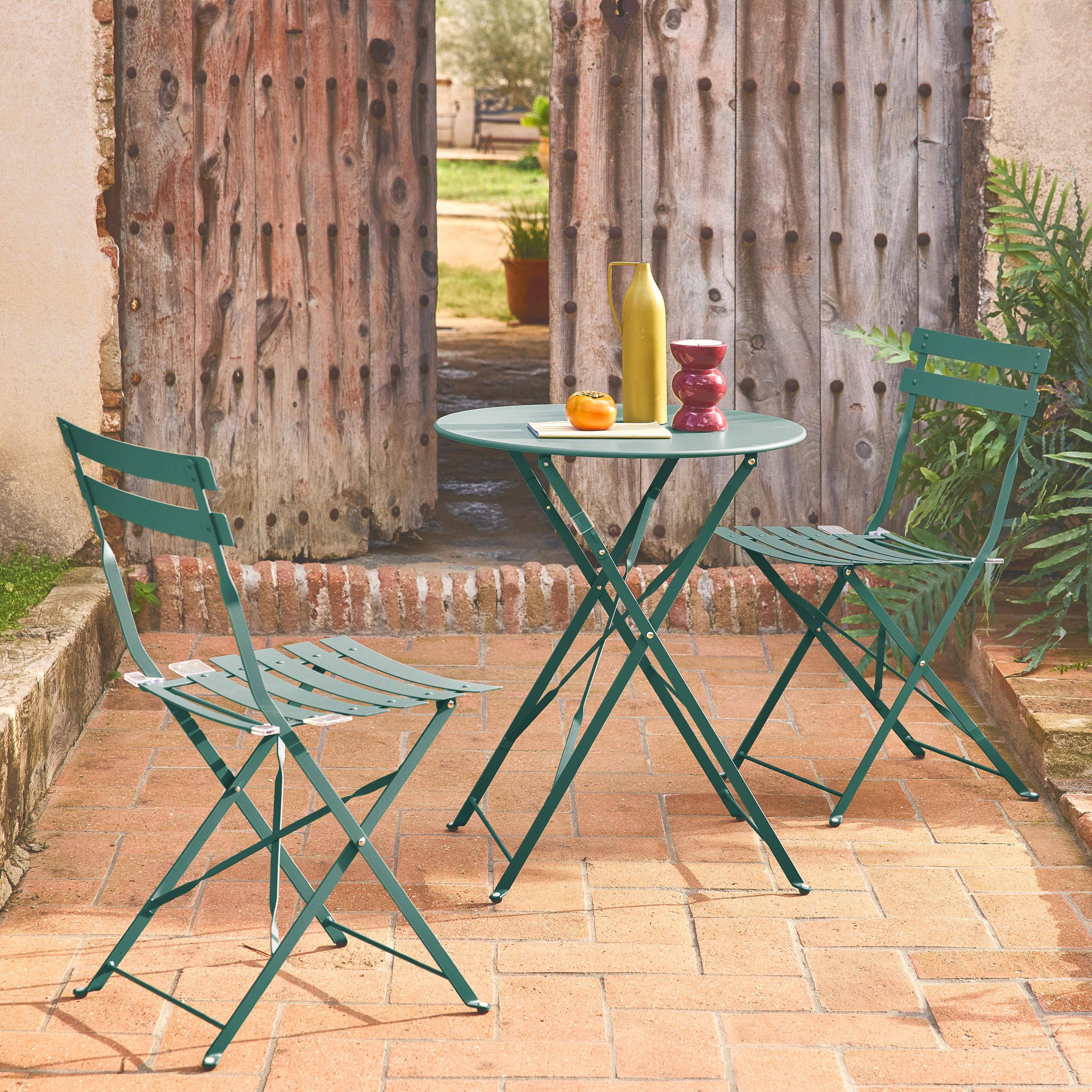 Emilia - Set mesa de jardín bistró plegable de acero con 2 sillas,  ø60cm