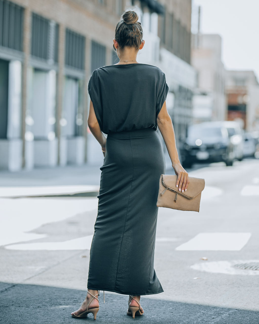Stella Ruched Maxi Dress - Charcoal - Se7enfashion