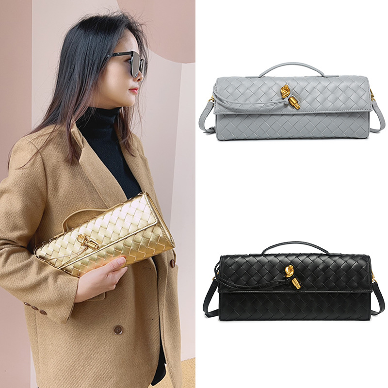 2026 Best-Selling Luxury Women's Bag: Hand-Woven Soft Leather—Durable and Long-Lasting—Featuring a Gold Clasp; Versatile as a Handbag, Crossbody, Evening Bag, or Accordion-Style Bag.