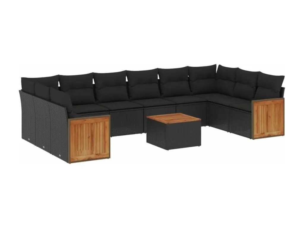 Set de sofás de jardín 11 pzas y cojines ratán sintético negro 97744LOVY