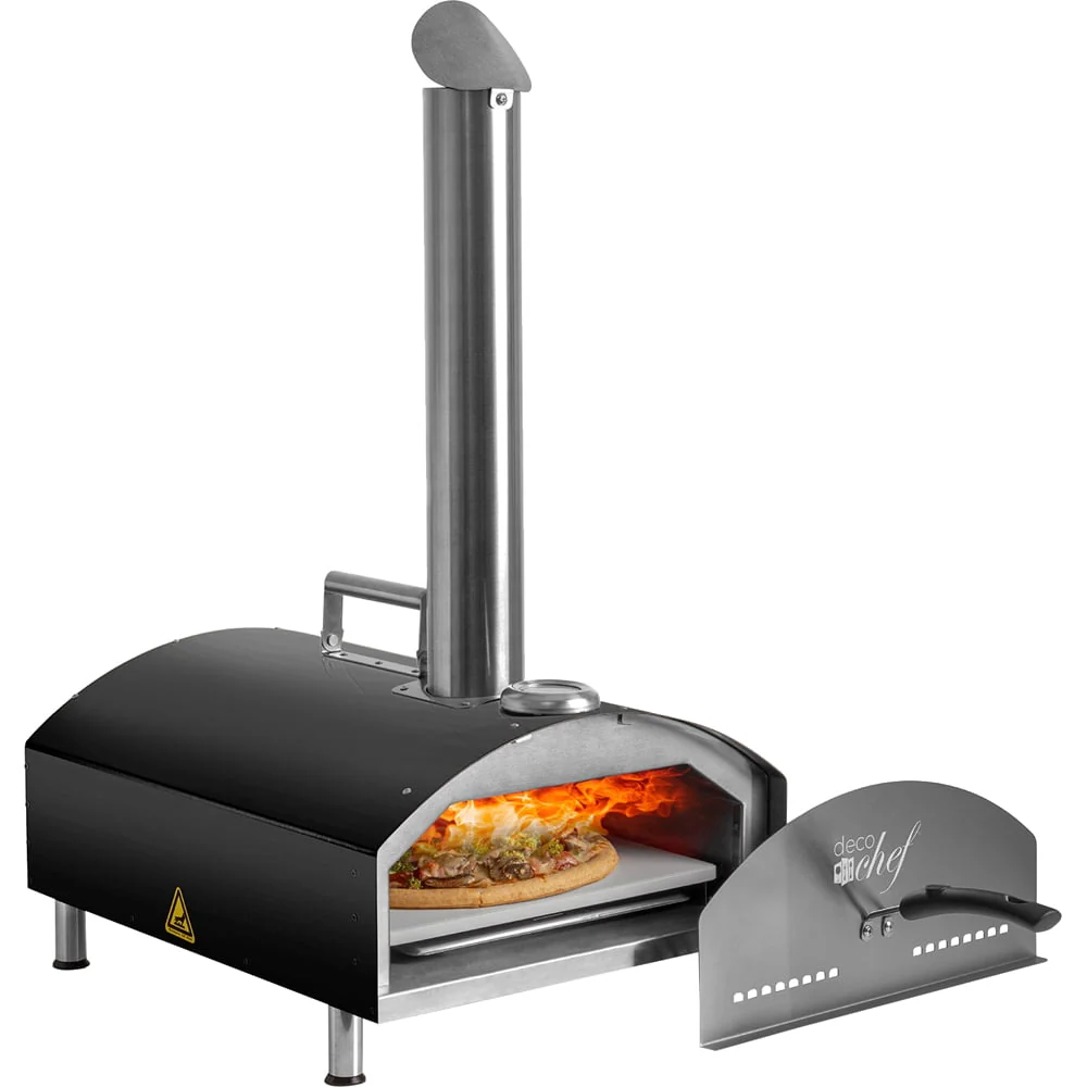 Deco Chef Outdoor Pizza Oven with 2-in-1 Pizza and Grill Oven Functionality, 13" Pizza Stone, 3-Layer Stainless Steel Construction, Pizza Peel, Dough Scraper, Scoop, Slotted Grill (Black) - (Open Box - Image 2