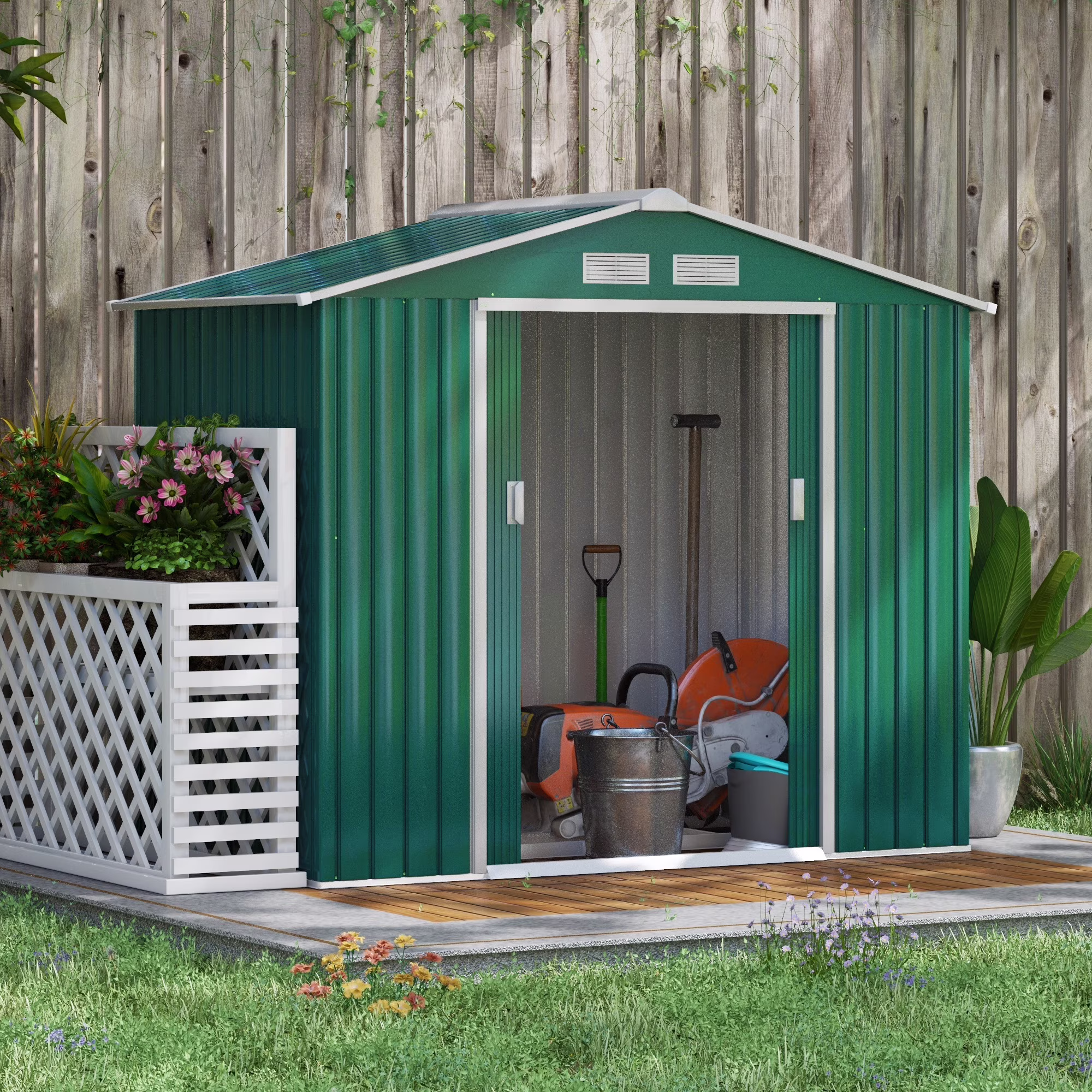 Outsunny 7' x 4' Metal Storage Shed Organizer, Garden Tool House with 4 Vents and 2 Sliding Doors for Backyard, Patio, Garage, Lawn, Dark Gray - Image 8