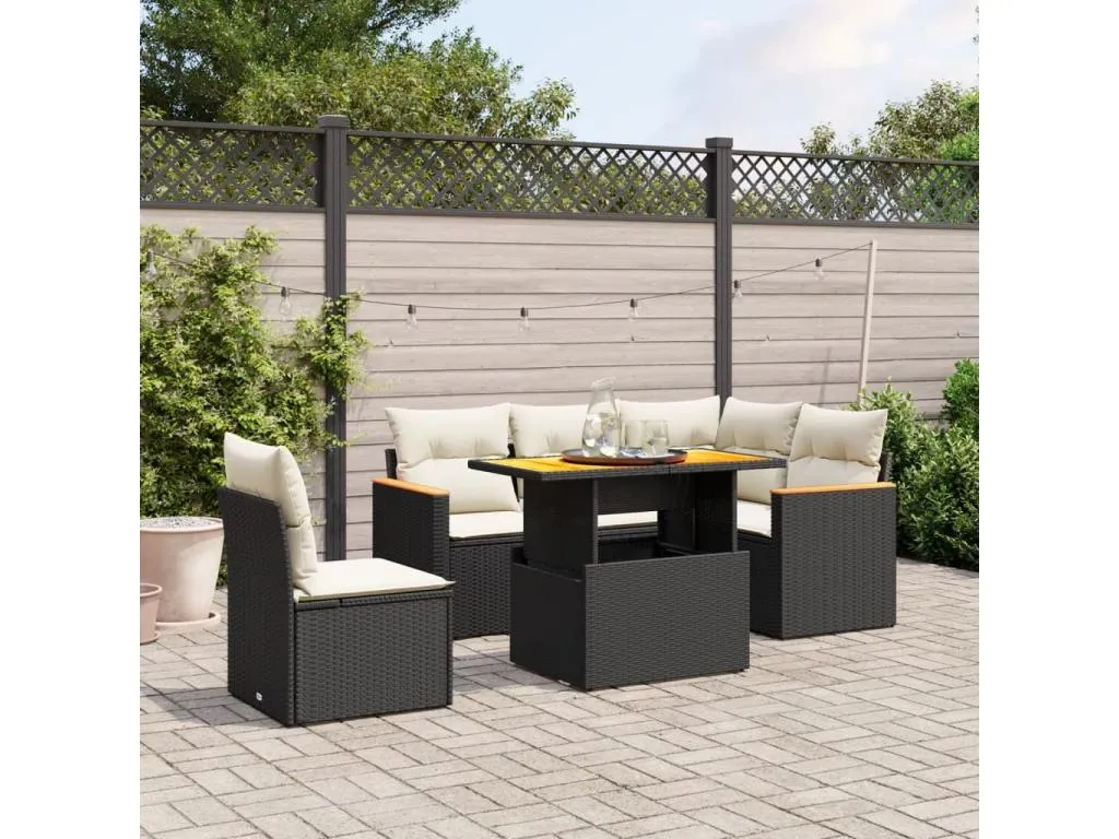 Casabellaes Set de sofás de jardín 6 piezas y cojines ratán sintético negro NLQY76021
