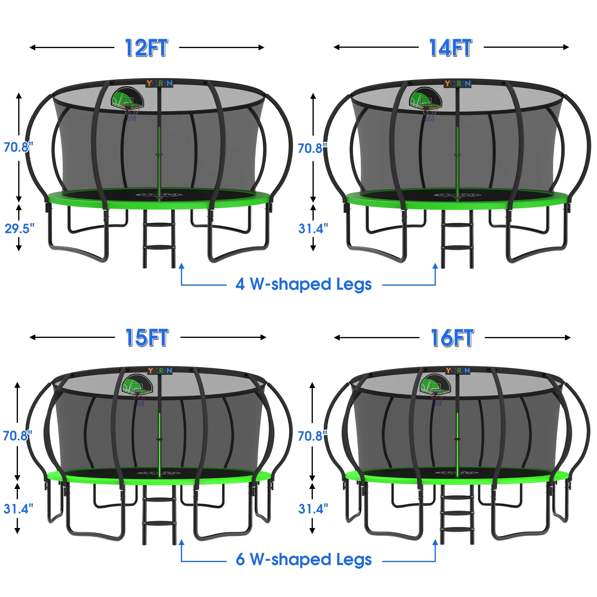YORIN Trampoline with Trampoline Light, 1200LBS 12FT Trampoline for 5-6 Kids Adults, Recreational Trampoline with Basketball Hoop, Ladder, Galvanized Outdoor Heavy Duty Trampoline - Image 10