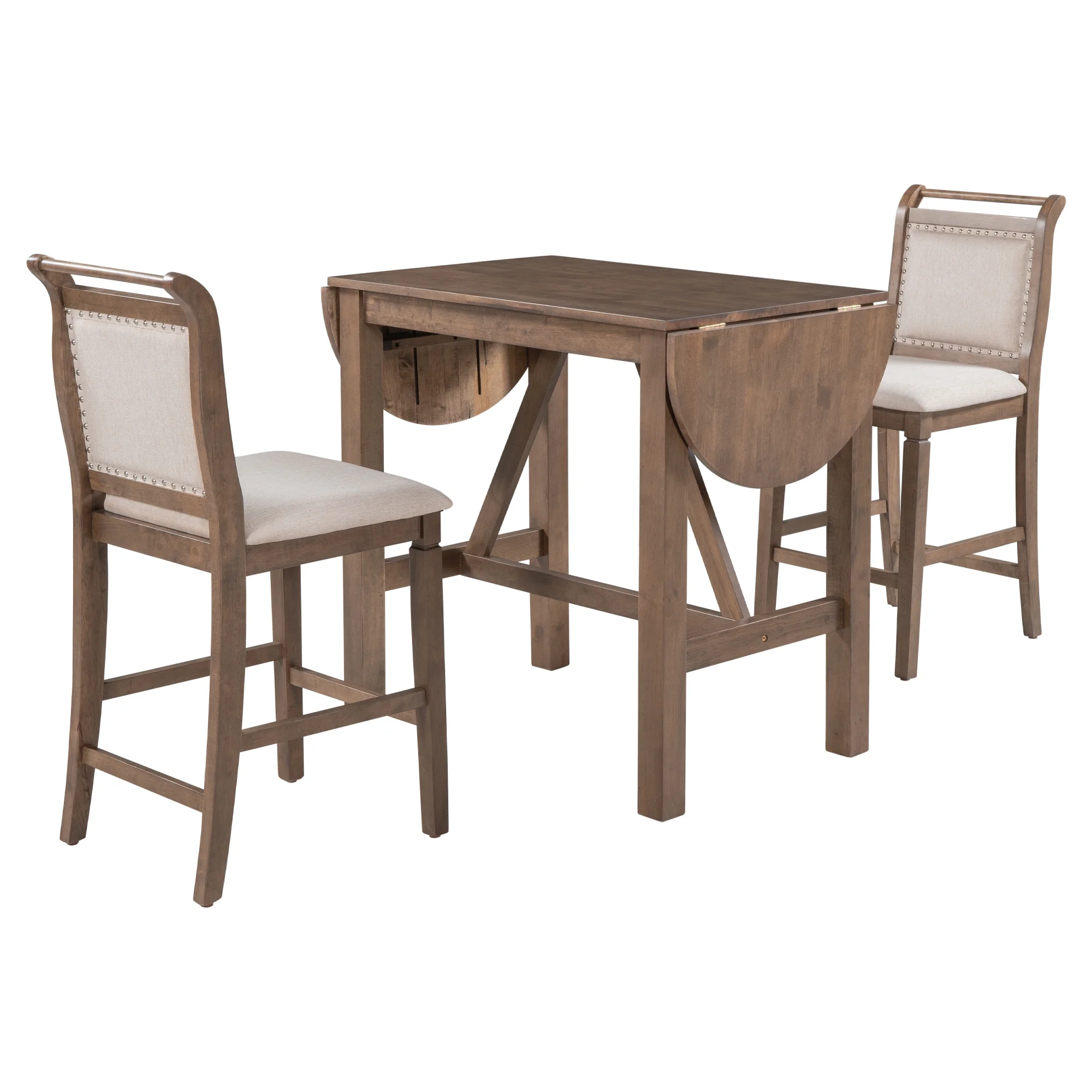 Harper & Bright Designs 3 Piece Wood Folding Dining Table Set Drop Leaf Table with 2 Padded Counter Height Dining Chairs for Small Place, Brown - Image 9