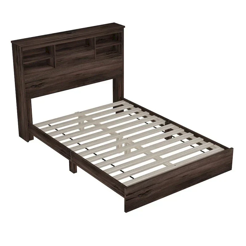 Vintage Queen Size Bedroom Set: 4-Piece Wooden Bed Frame with 2 Nightstands and 1 Dresser