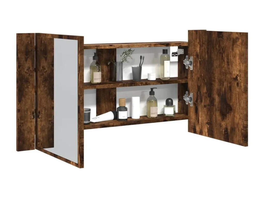 Armario espejo de baño LED acrílico Alkihogares ahumado 90x12x45 cm
