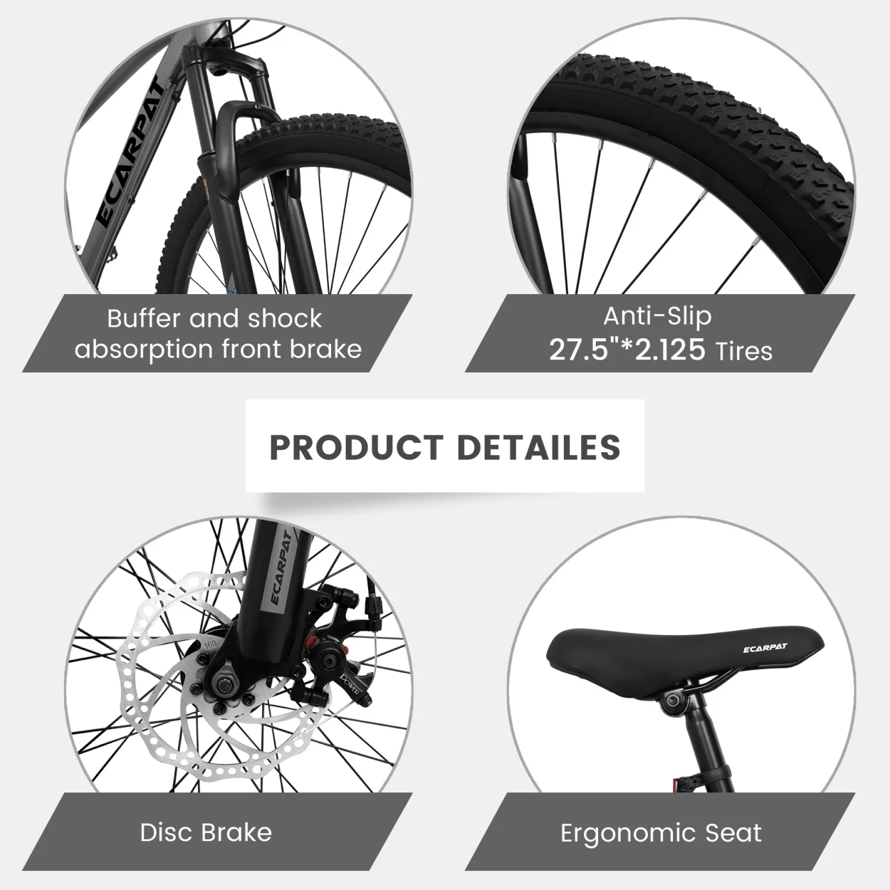 27 Inch Mountain Bike, 21 Speed Outdoor Cycling Bike with Suspension Fork, Adjustable Ergonomic Seat&Aluminum Frame Disc Brake, for Men Women Adult, Grey - Image 2