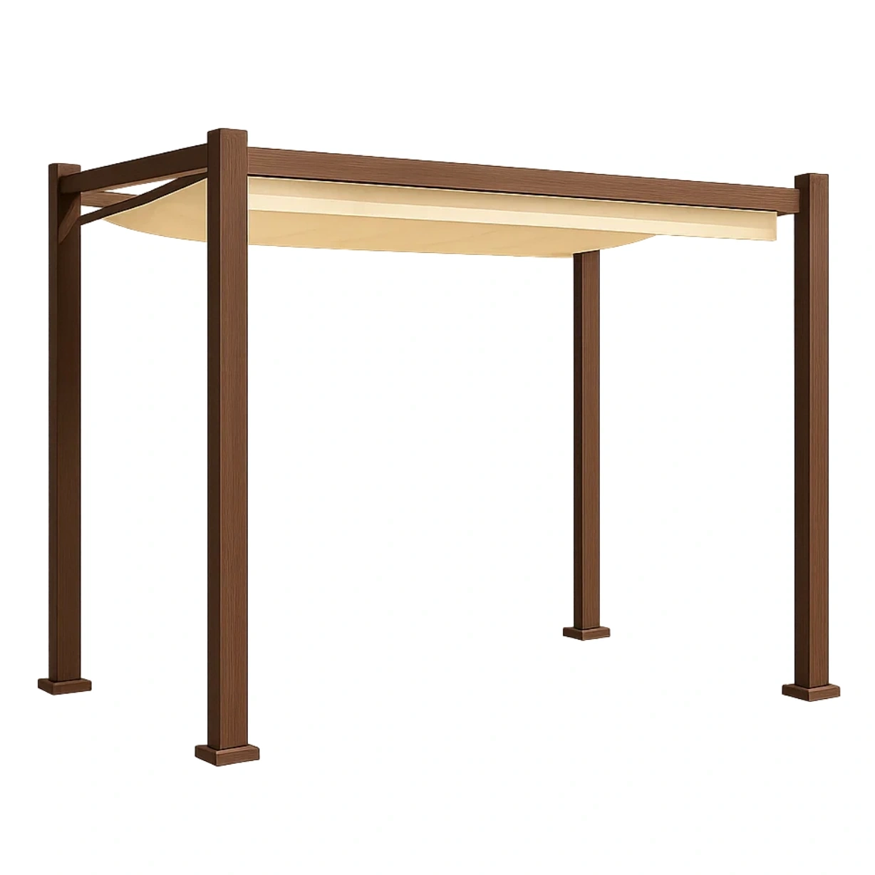 Pérgola,forma rectangular,material madera y tela,color marrón,techo plano,instalación independiente,tamaño 300x200x250 cm,uso para jardín o terraza - WnjOx8RCdyY7
