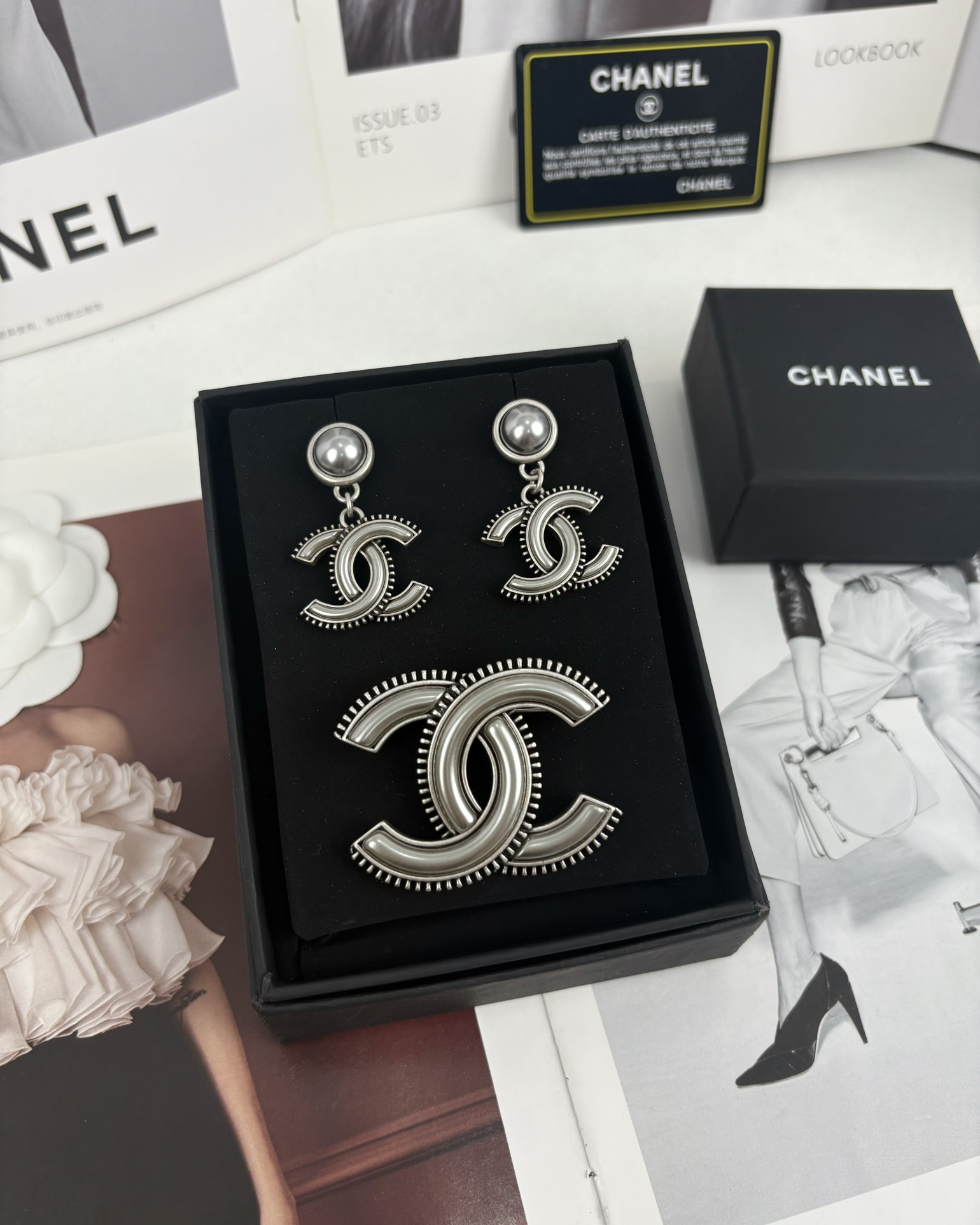 Chanel Vintage Gray CC Brooch - Original Replica Club