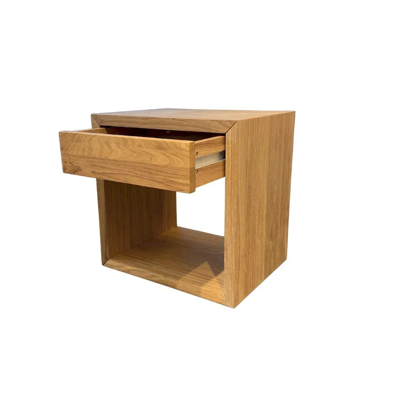 Solid Oak Scandinavian Floating Nightstand with Drawer - Stylish Bedroom Side Table
