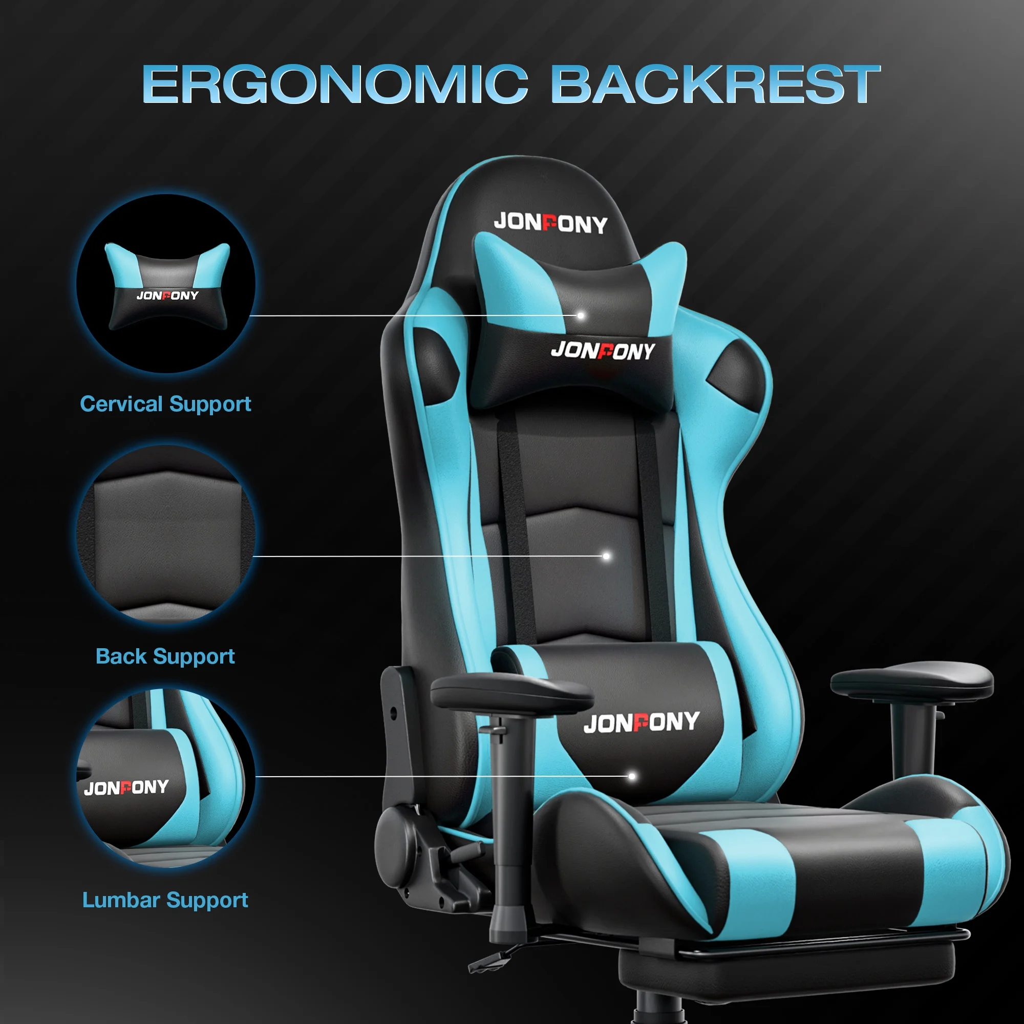 JONPONY Big and Tall 500LBS Gaming Chair, Ergonomic Design, Gamer Chair PU Leather with Footrest and Lumbar Support, High Back Office Chair Support 8 Hours Long Sitting,Red Computer Chair,Red - Image 59