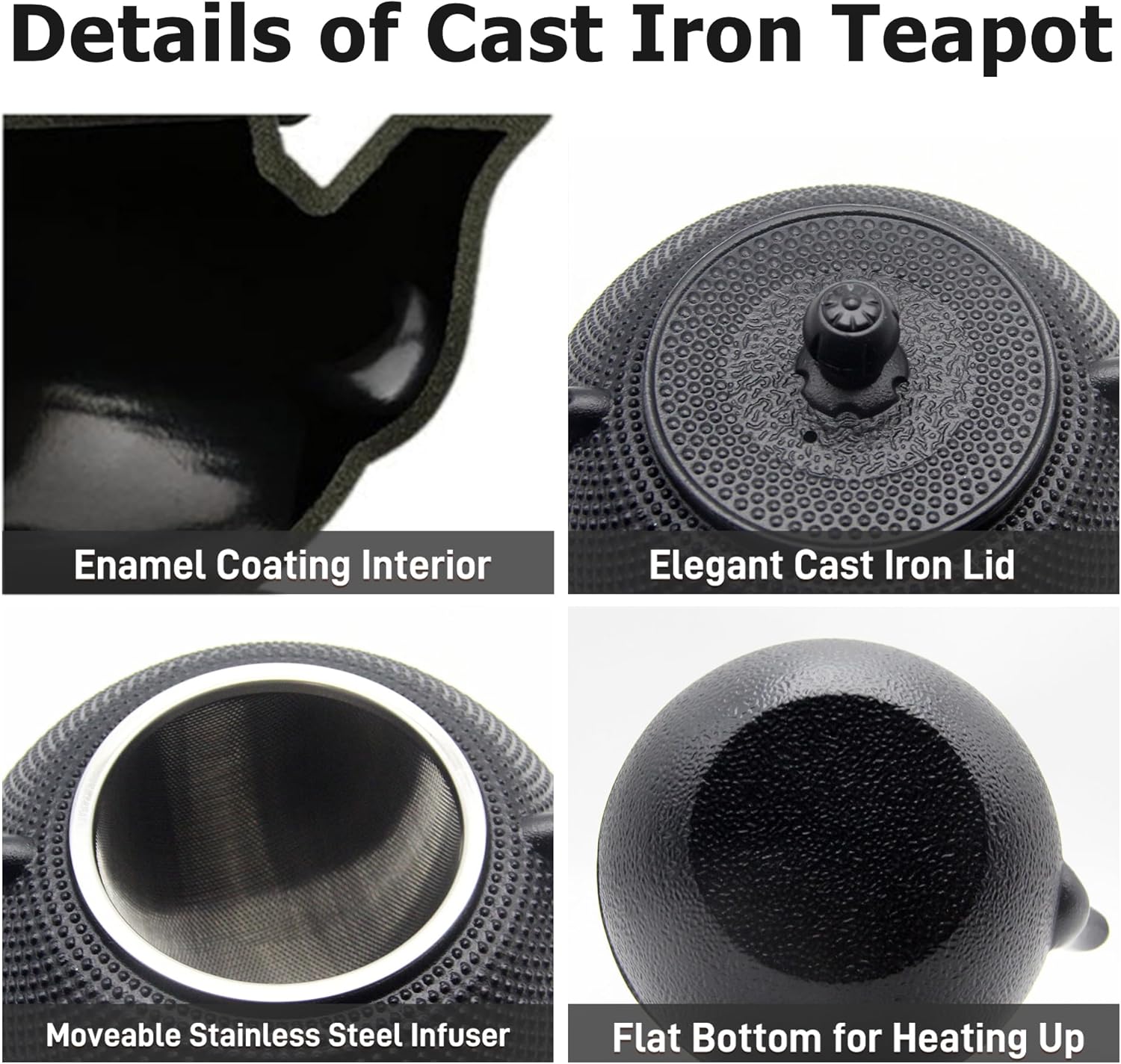 YJX 40.6oz Cast Iron Teapot Set with Warmer, Japanese Tea Set for Stovetop, 1200ml Black Tea Pot and Tea Cups Set, Tea Kettle with Infuser for Loose Leaves, Enameled Asian Teapot Sets for Adults
