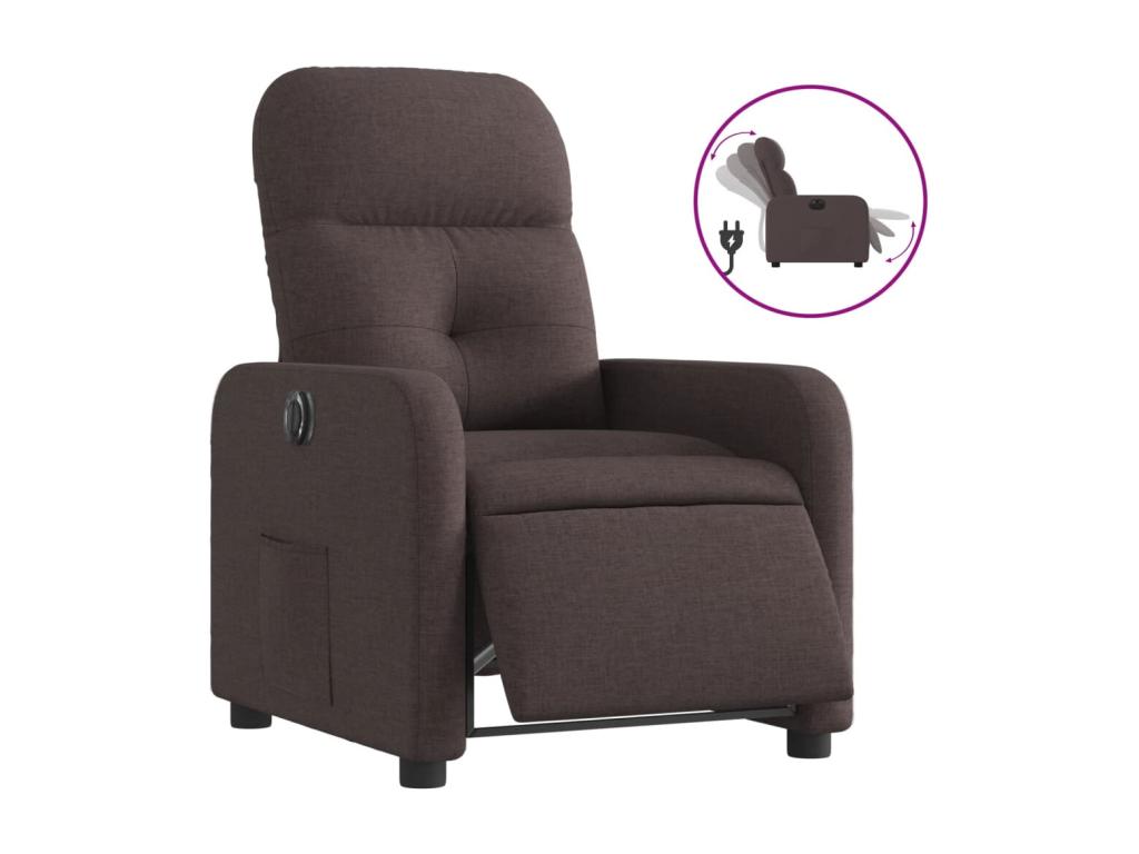 Sillón reclinable eléctrico tela marrón oscuro