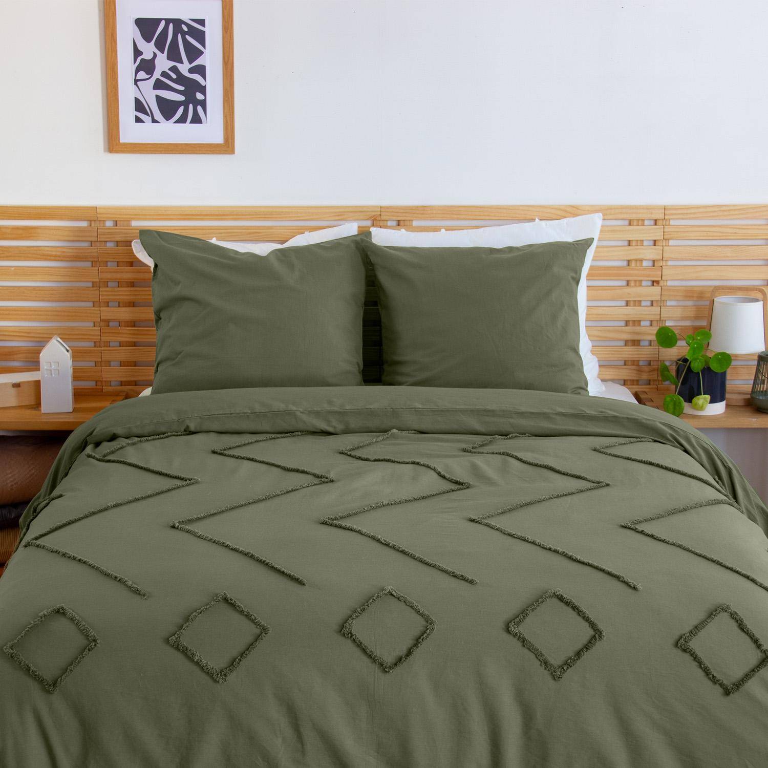 Demeter - Juego de funda nórdica de algodón, tufted étnico verde de 2 plazas