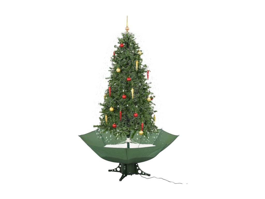 Árbol de Navidad con nieve con base en paraguas verde 190 cm