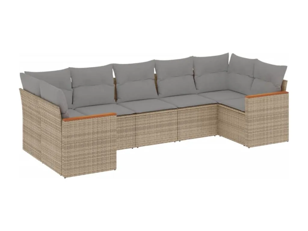 Juego de sofás jardín con cojines beige mezcla 7 pzas ratán PE