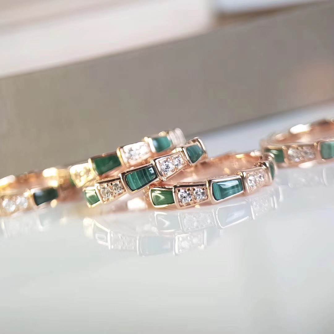 Bvlgari Rose Gold and Malachite Serpenti Viper Ring - Original Replica Club