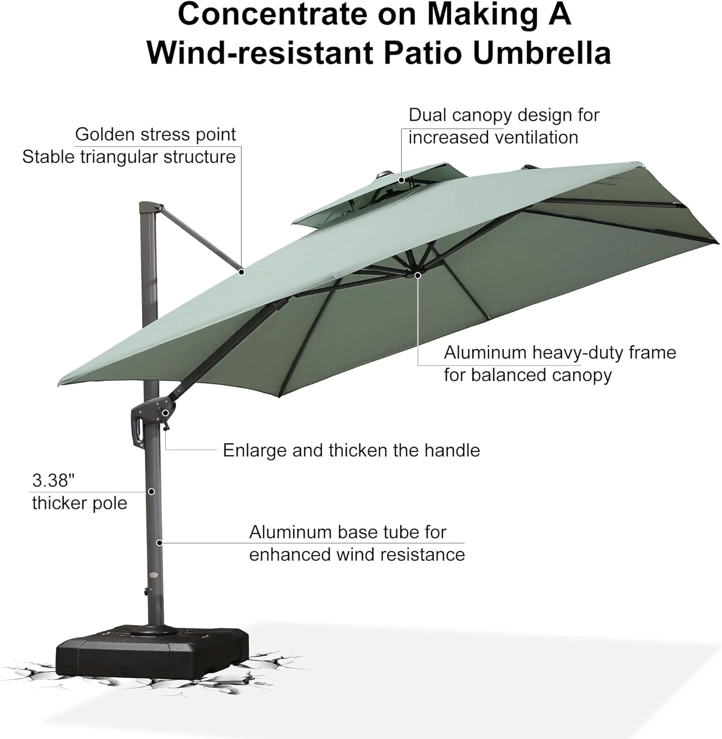 PURPLE LEAF Outdoor Cantilever Umbrella 10' X 13' Rectangle Umbrella Large Patio Umbrella Windproof Heavy Duty Hanging Offset Umbrella for Garden Outdoor Pool, Dark Grey - Image 36