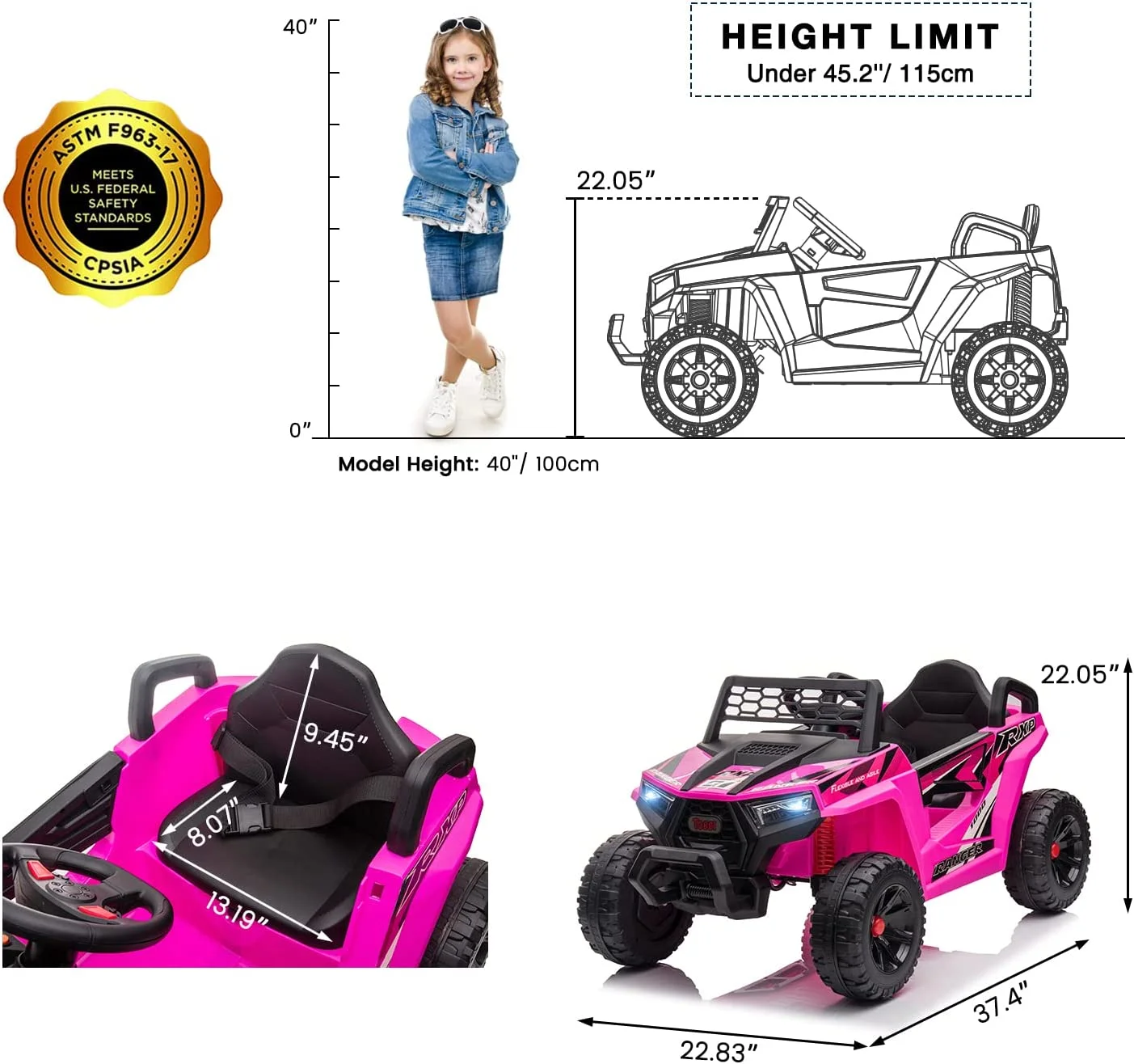 TOBBI 12V Kids Electric off-Road UTV Truck Car Battery Powered Ride on Toys for Girls with LED Headlights, Music, Horn - Image 8