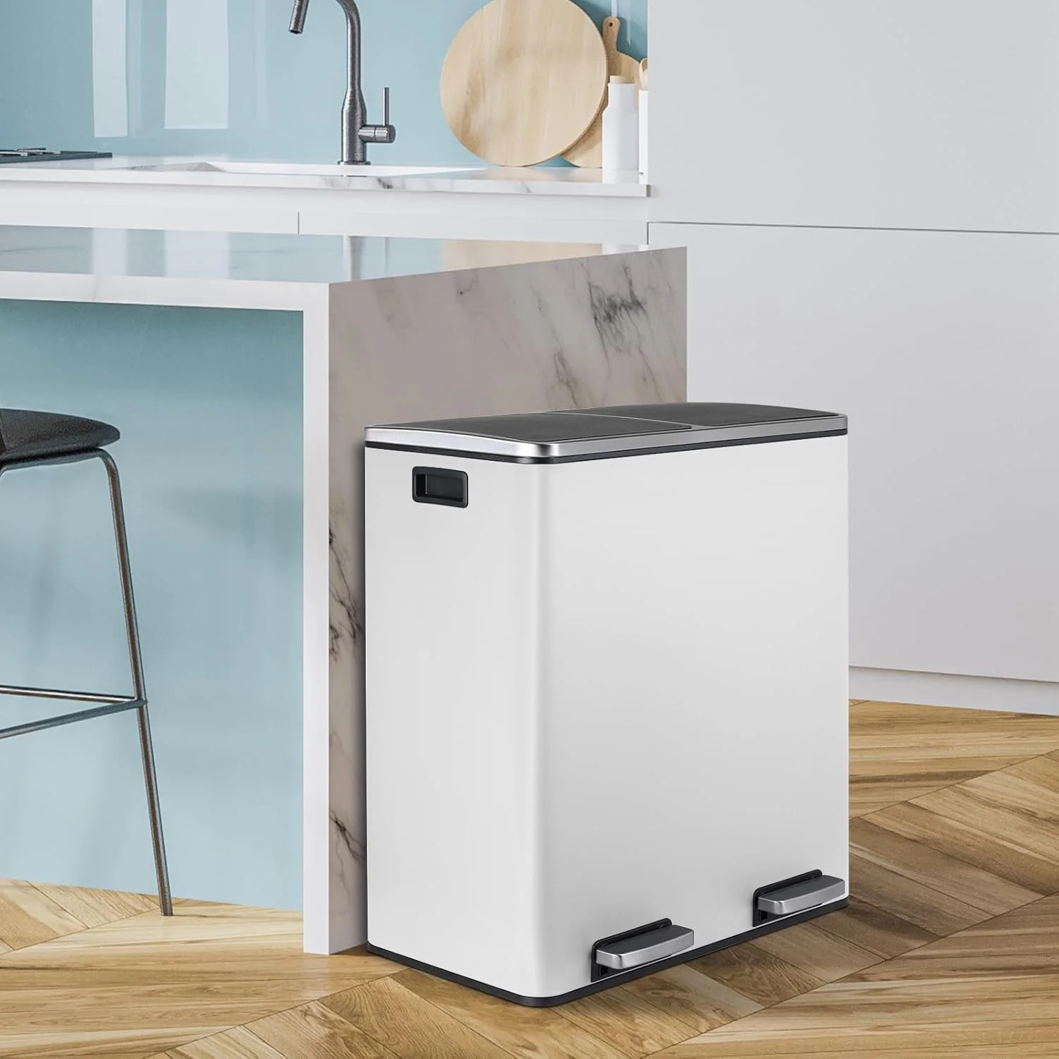LAZY BUDDY Dual Garbage Can, Stainless Steel 16 Gallon Step Kitchen Trash Can with Soft-Close Lid, Double Compartment Garbage Recycling Bin - Image 27