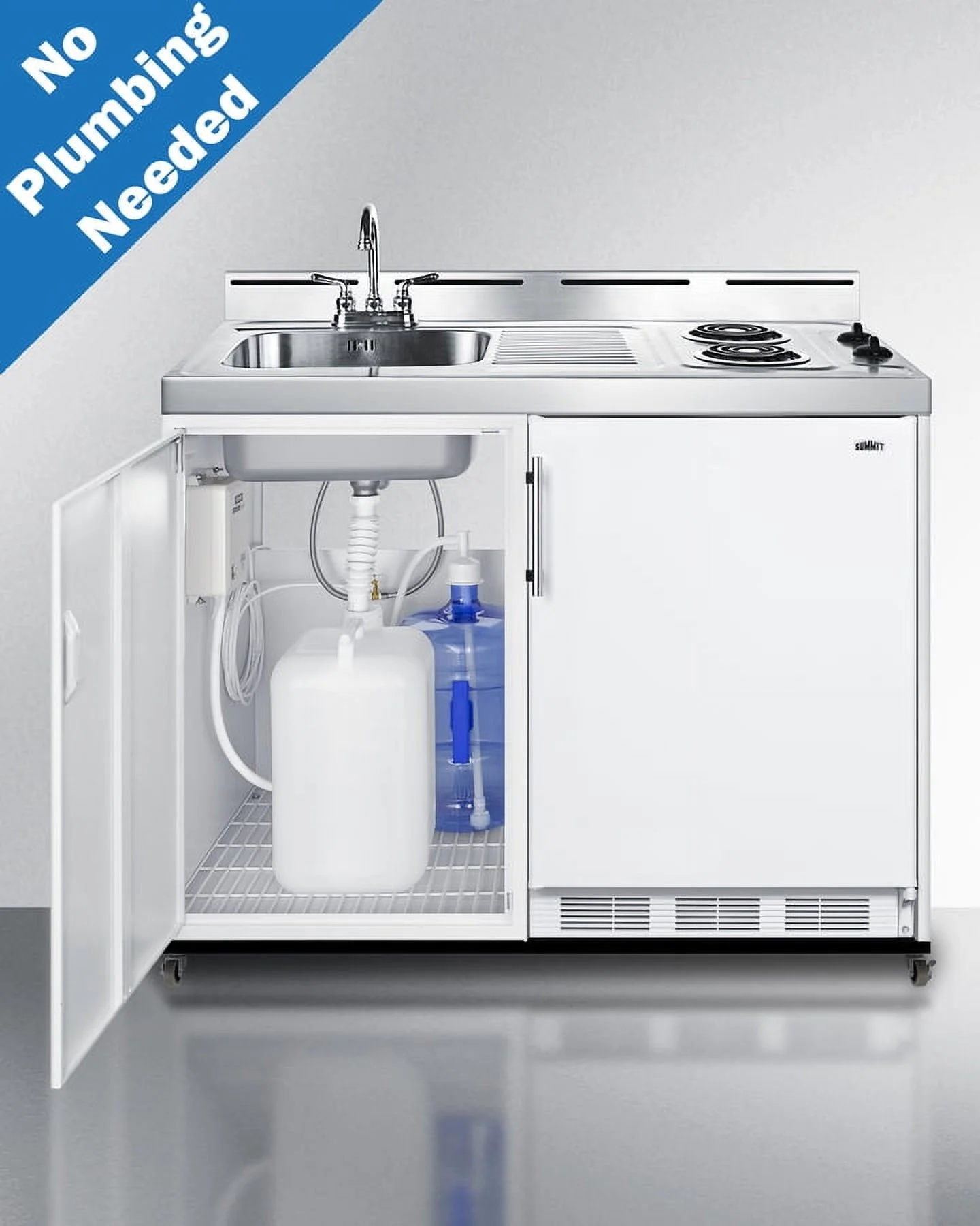 48" Wide Mobile All-In-One Kitchenette, No Plumbing Needed, white, Coil Burners - Image 3