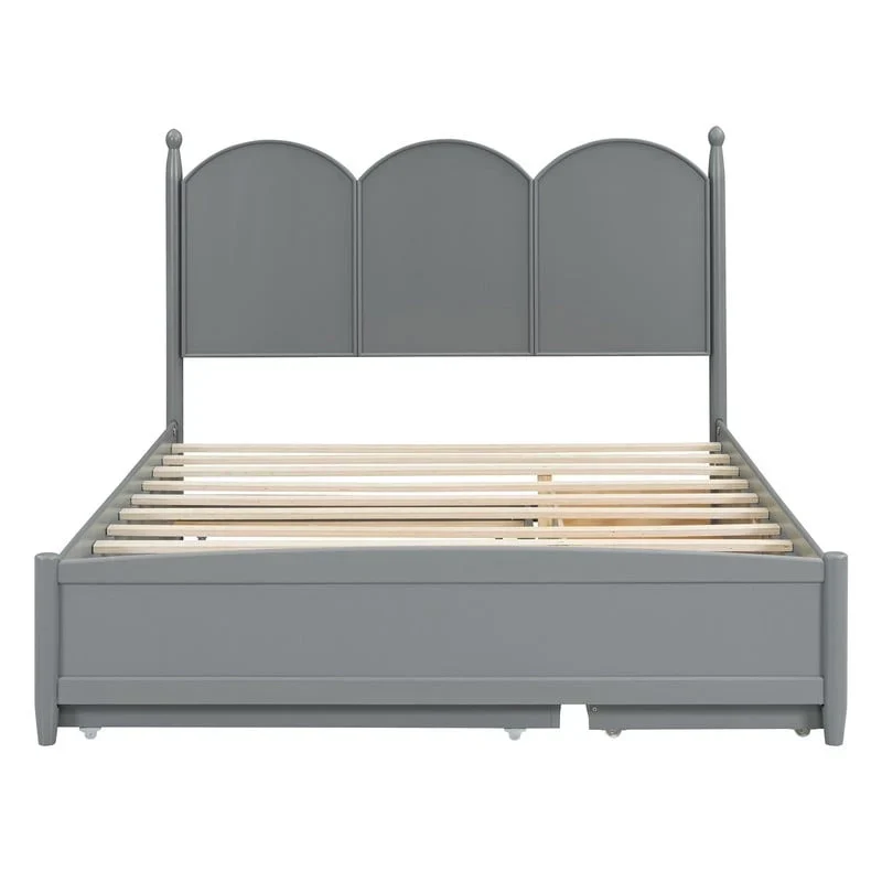Queen Size Platform Bed with Vintage Headboard - Multifunctional Storage Frame Featuring Twin XL Trundle & 2 Drawers