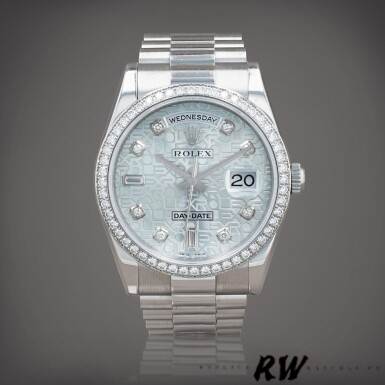Rolex Day Date 118346 Blue Diamond Dial Platinum 36mm Unisex Replica Watch