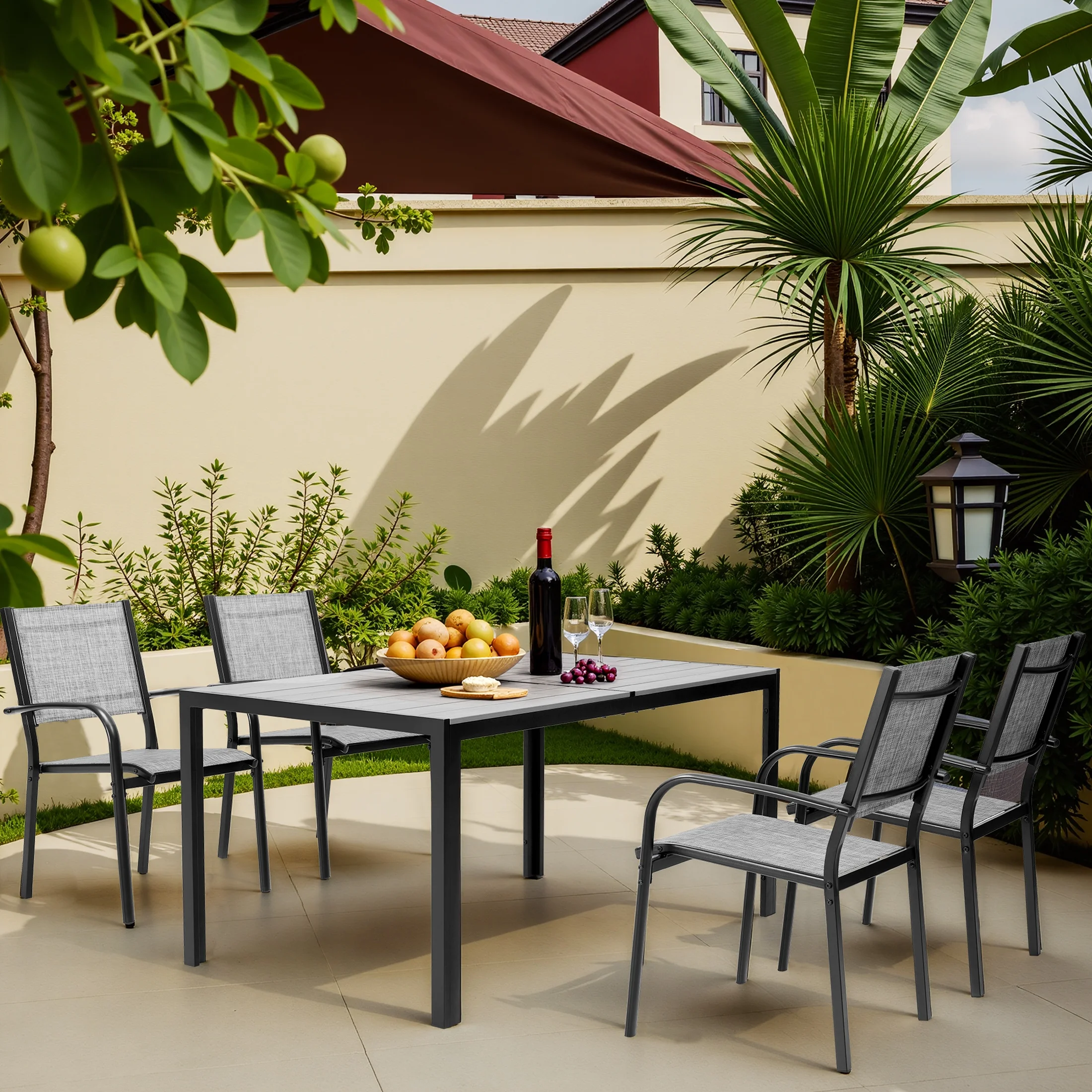 7 Piece Outdoor Dining Set, Patio Dining Table Set for 6 Persons, Garden Patio Textilene Dining Furniture Set with Plastic-Wood Tabletop, Dining Table Chairs Conversation Set for Deck Patio - Image 29