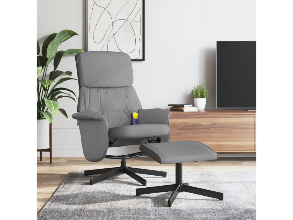 Sillón reclinable de masaje con reposapiés tela gris claro