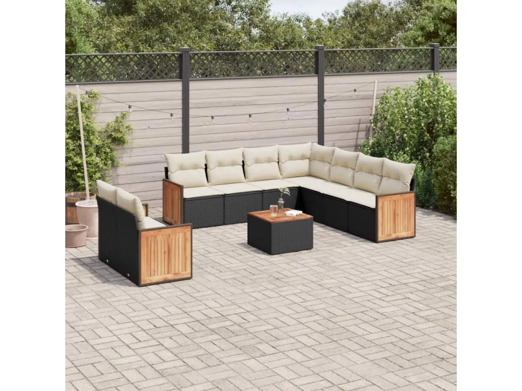 Set de sofás de jardín 10 pzas cojines ratán sintético negro SOQE32890