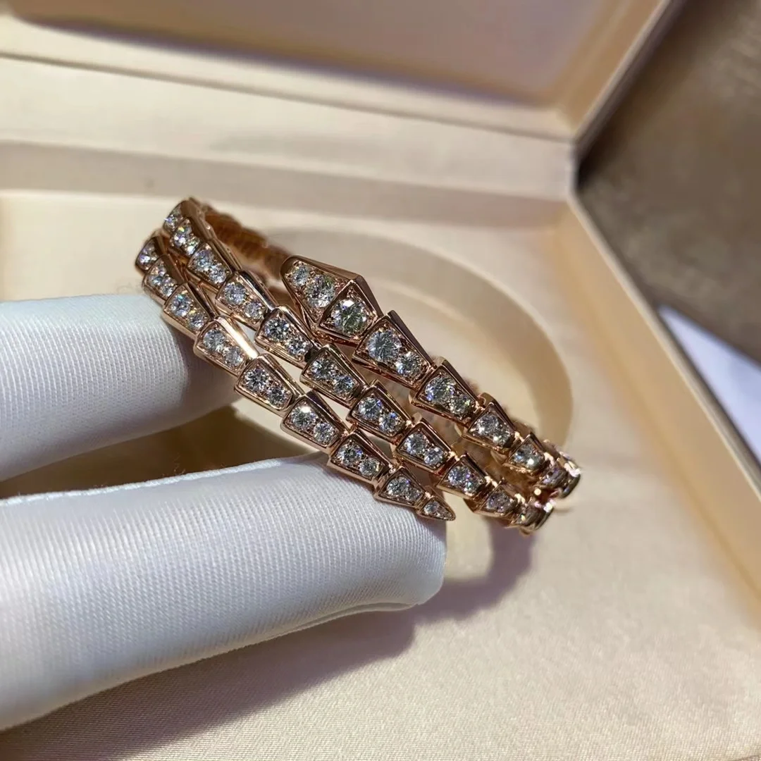 Bvlgari Serpenti Viper Bangle Bracelet - Full Diamond & Rose Gold - Original Replica Club