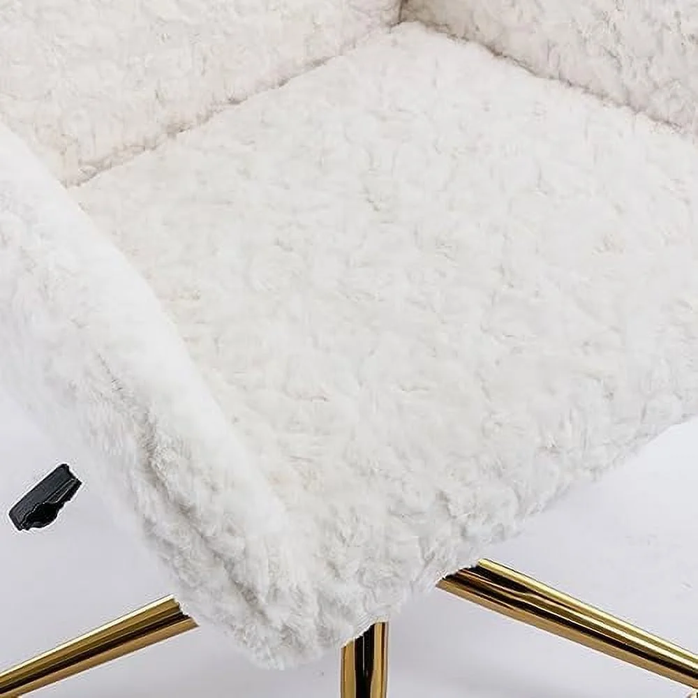 Fluffy Desk Chair,Height Adjustable Vanity Chair with Wheels,Comfortable Faux Fur Desk Chair with goldenn Base, Arm Chair for Bedroom,Living Room,Vanity,Office - Image 4