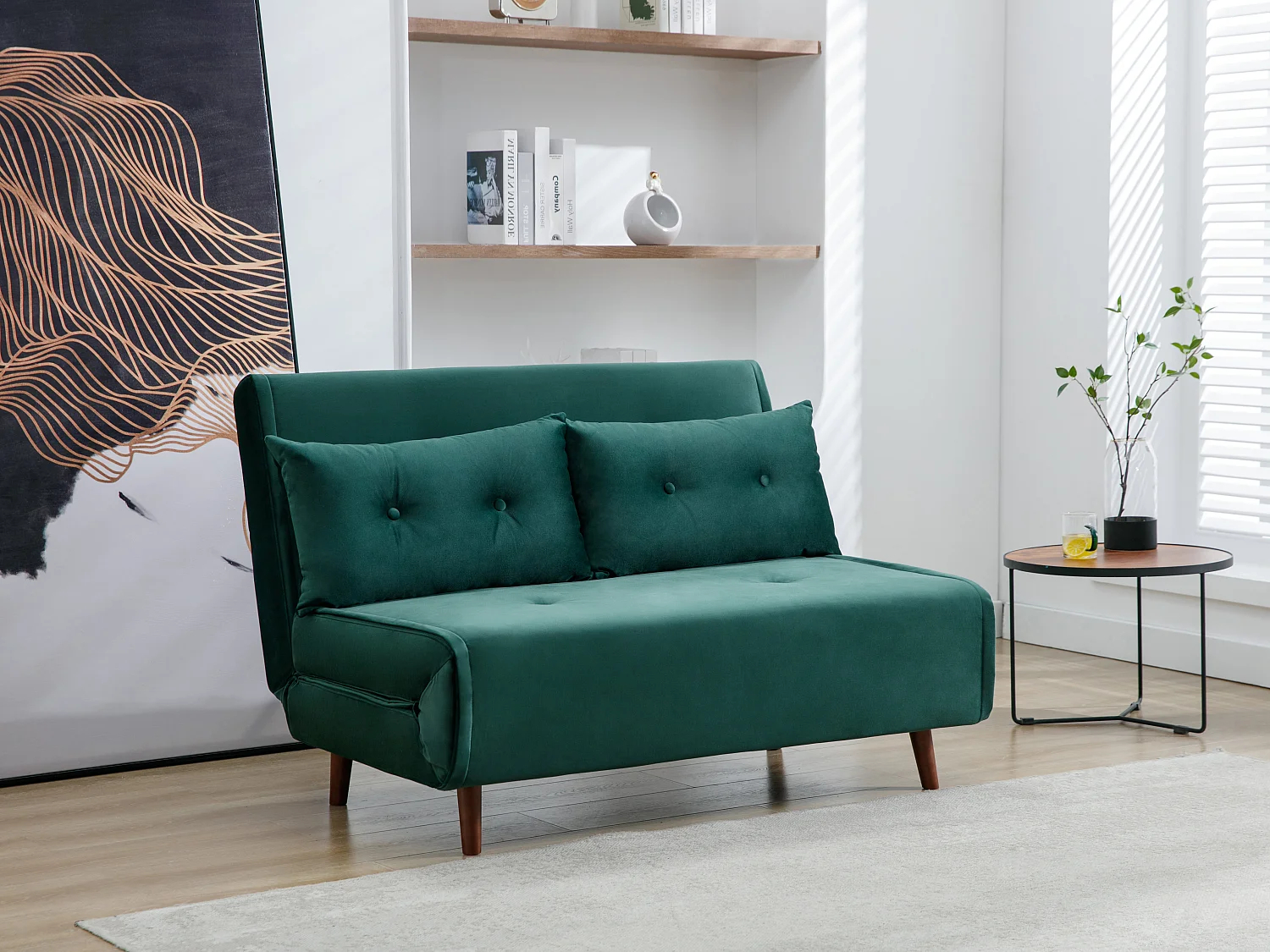 Sofá cama de 2 plazas de terciopelo verde pino URIBIA