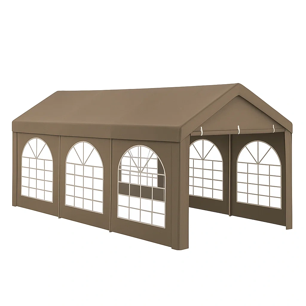 Carpa pabellón de jardín con ventanas desmontable marrón 6x3x2,55 m - JkOATsS155mz