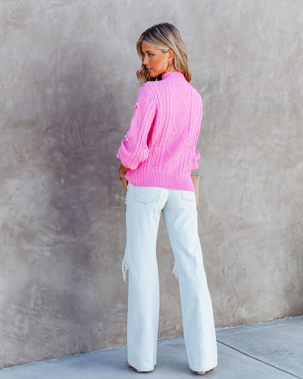 Chantel Cable Knit Pullover Sweater - Pink - Se7enfashion