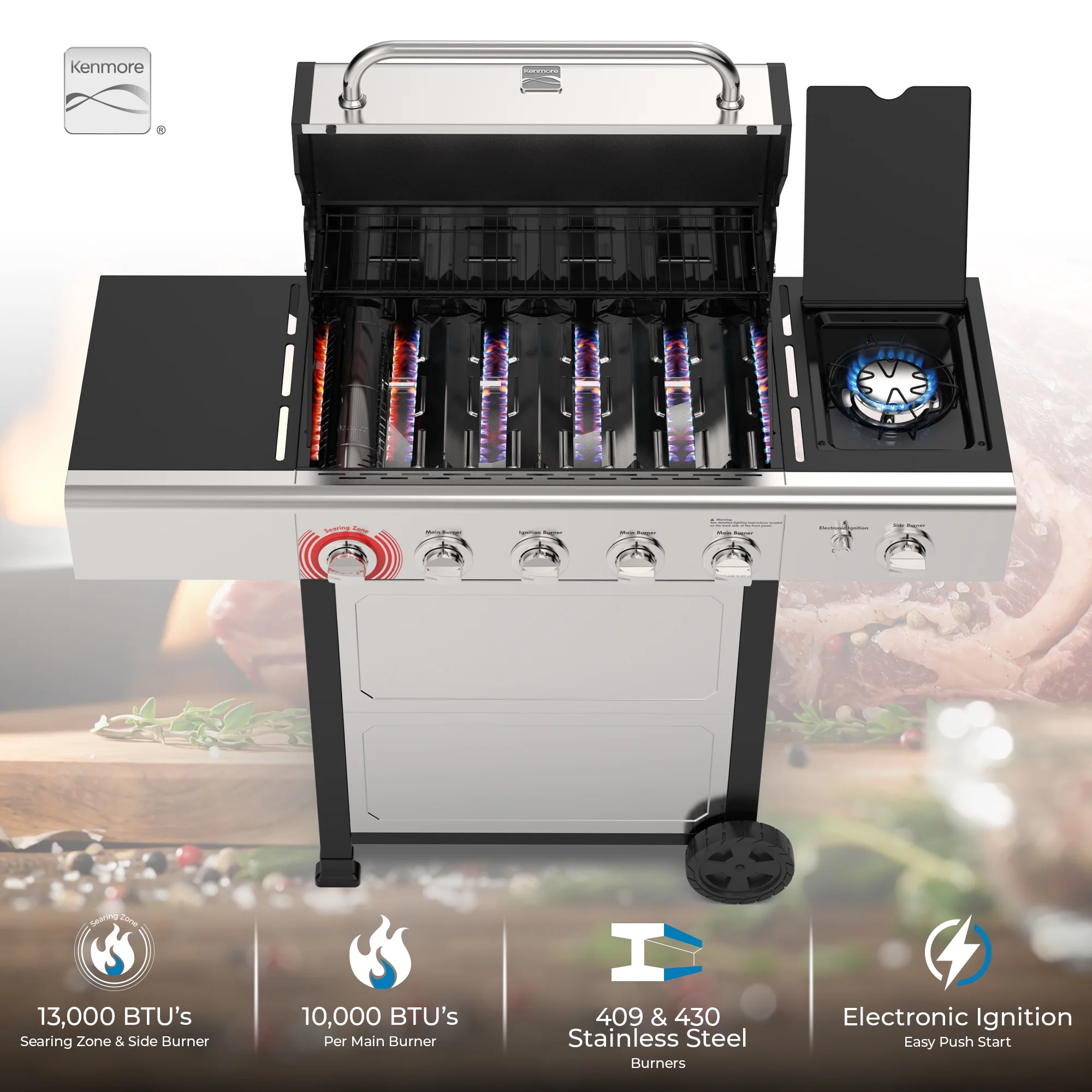 Kenmore BBQ Propane Gas Grill - 5 Burners with Side Burner & Searing Zone, 644 Sq. In. Stainless Steel Grill, 66,000 BTU, Ideal for Outdoor Cooking, Patio & Backyard, Black - Image 35