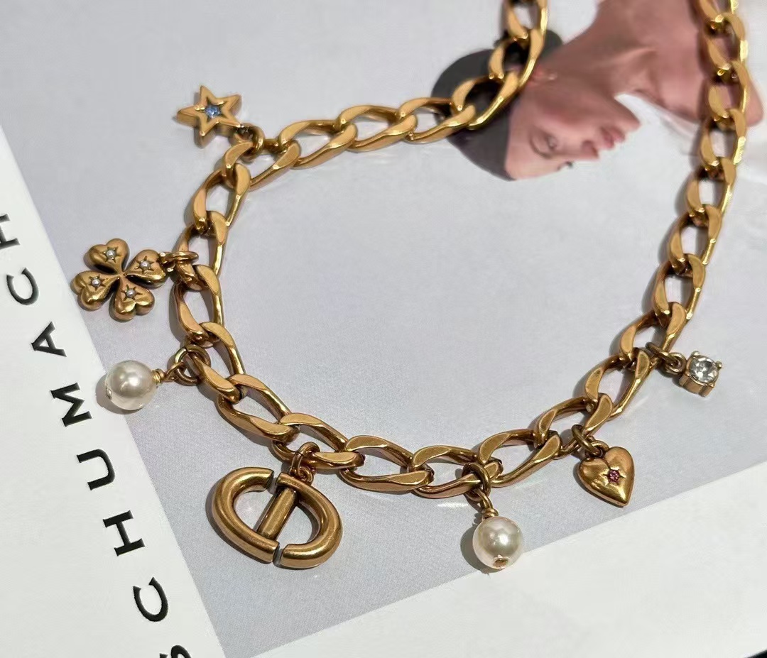 Dior Vintage Cuban Chain with Charms CD Pendant Necklace - Original Replica Club